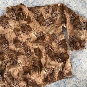 Vintage 80s Silk Cheetah Print Bomber Jacket Mixed Animal Print Patch Button